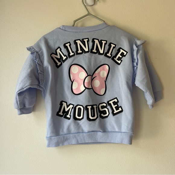 Disney Baby Minnie Mouse Sweatshirt 12M – Light Blue Ruffle Sleeve Pullover - Picture 4 of 7